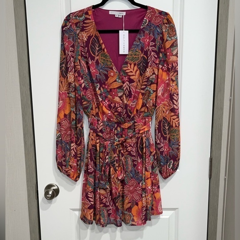 New Baltic Born Newark Mini Dress Purple Multi Faux Wrap Women's Small